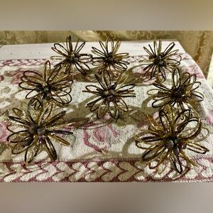 Set Of 8 Kim Seybert Bronze Beaded Starburst Napkin Rings 3 1/2”